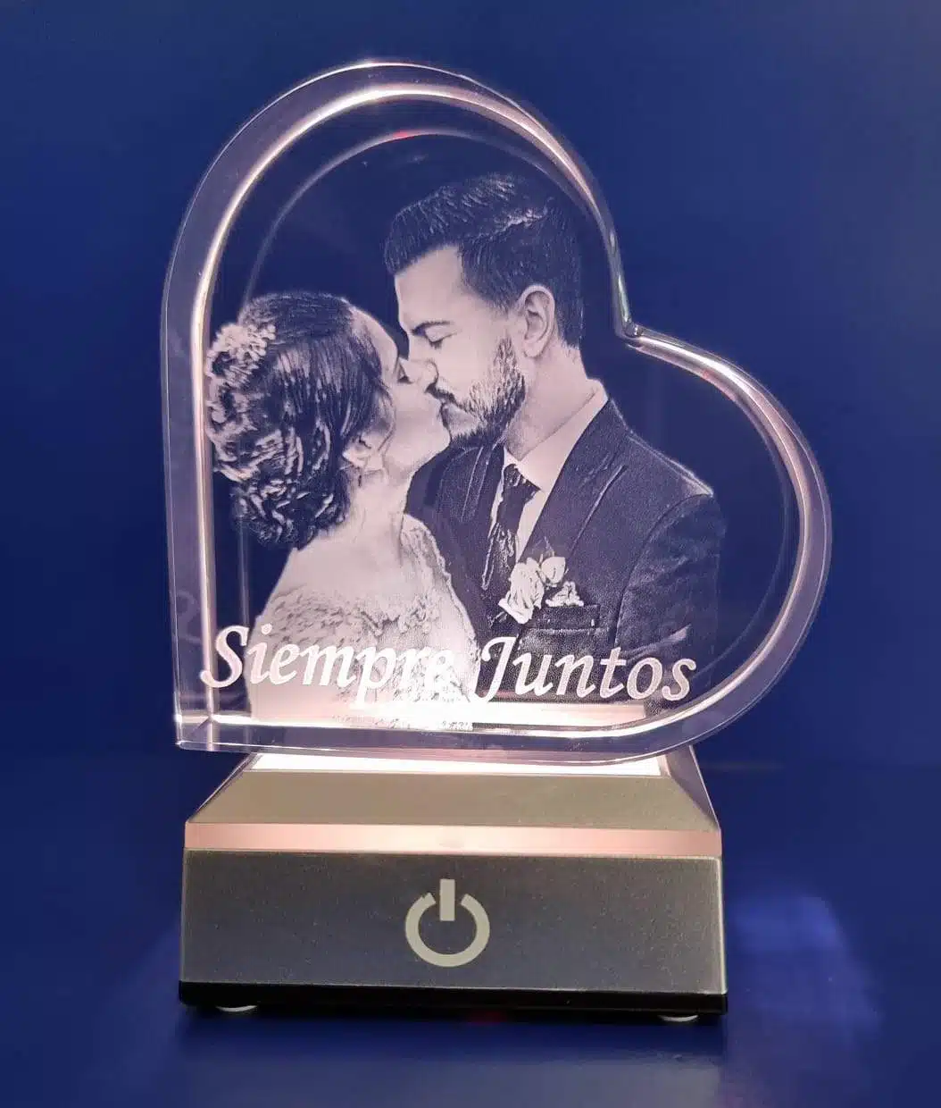 amor, corazon, regalo, barcelona, aniversario Corazon de cristal personalizado con imagen incluye base luminosa